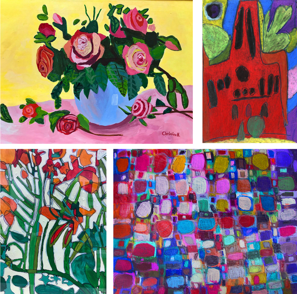 2023 Inspiring Women Montage A photo collage of Christina, Chrystal, Debbie, and Katie's paintings.