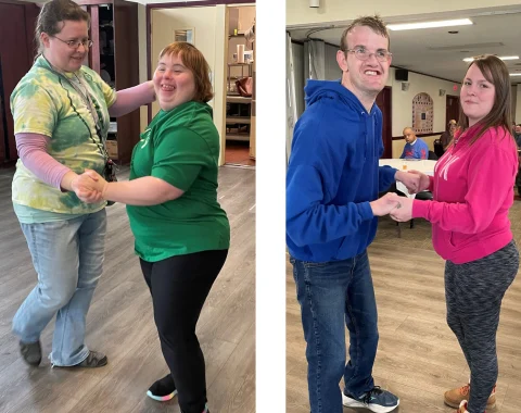 Two photos show pairs of people dancing together.