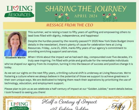 Image shows a preview of the front page of the Sharing the Journey Newsletter for April 2024