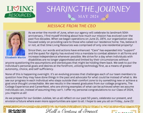 Front page of May 2024 edition of the Sharing the Journey newsletter.