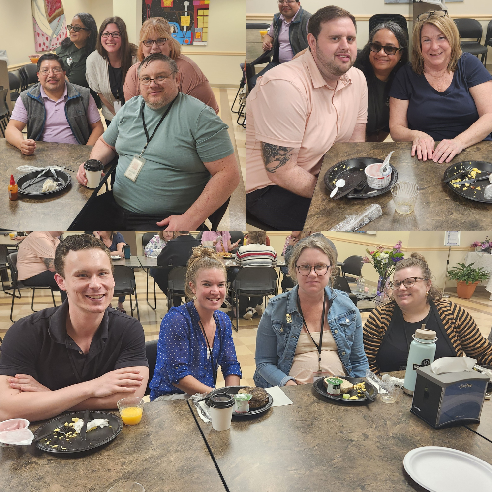 Staff Breakfast Collage 2 Collage shows people seated at tables eating breakfast